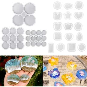 Resinworld 16pcs تنوع قوالب السيليكون القلادة الهندسية + 3pcs متوسطة كبيرة قالب سيليكون مسطح صغير متوسطة صغيرة لامعة