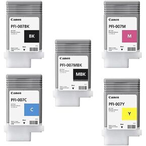 Canon 90ml Dye Ink Tank Bundle for imagePROGRAF iPF670E Printer, Consists of PFI007BK Black, PFI007C Cyan, PFI007M Magenta, PFI007MBK Matte Black, PFI-007Y Yellow
