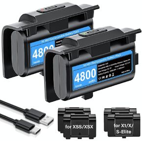 Rechargeable Controller Battery Pack for Xbox,2x4800mWh(2000mAh) Batteries Pack with USB-C Charging Cable for Xbox Series S|X/X-box One S/X/ Elite Remote Play and Charge Kit with 4 Cover(2 Pack) in Kuwait