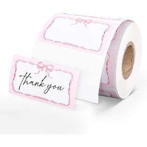 Pink Bow Direct Direct Thermal Labels 1.3 × 2.3 بوصة Coquette ملصقات ملصقات ملصقات مستطيلات الطابعة ذاتية اللصق لعيد الأم يوم الزفاف DIY تصميم الشعار الشعار المخصص ، 500 PCS
