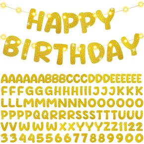 TaoBary 112 Pcs DIY Letter Banner Glitter Custom Banner Kit Customizable Banner Including 107 Letters and Numbers 3 Rope for Halloween Birthday Party Personalized Decor(Champagne)