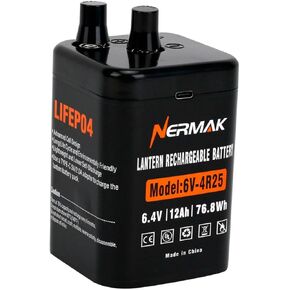 6 Volt 12Ah Lithium Ion Lantern Battery 2 Pack, 2000 Cycles Rechargeable LiFePO4 Battery for 4R25 Lantern(Spring S2 Terminals)