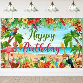Avezano Hawaiian Birthday Banner Summer Backdrop Backdrop for Tropicaln Luau Party Decorations Aloha Beach Banner for Summer Birthday Party Supplies 70.8 × 43.3 Inch