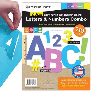 Combo Pack Large & Small Bulletin Board Letters & Numbers, Happy Multicolored 1.5 & 3 in. US Made Capital Alphabet Letters, Numbers, Punctuation for Posters, Bulletin Boards, Classroom (710 pc)