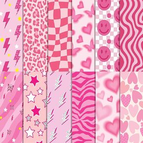 24 Sheets PinkHeart Scrapbook Paper 11.8'' x 11.8''PinkHeart Butterfly Leopard Print Textured Pattern Pad Heart Double-Sided Scrapbook Craft Paper for Background DIY Card Making Photo Album Decor