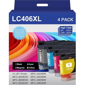 LC406XL Ink Cartridges for Brother Printer MFC-J4335DW Ink Compatible for Brother LC406xl LC406 for MFC-J4335DW MFC-J6955DW MFC-J5855DW MFC-J6555DW MFC-J4535DW MFC-J5955DW Printer(4Pack,B,C,M,Y)