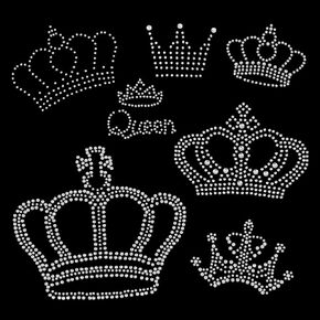 FINGERINSPIRE 7 Sheets Crown Iron on Appliques Hotfix Queen Glass Rhinestone Applique Silver Crown Rhinestone Transfers Crown Princess Cloth Applique Bling Crystal Patches for Clothes