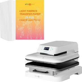 HTVRONT Auto Heat Press Machine + Heat Transfer Paper for Light T Shirts -25 Sheets 8.5x11" Iron on Transfer Paper for Inkjet & Laser Printer
