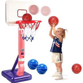 Toddler Basketball Hoop for Boy Girl Age 3 4 5 8, Kids Basketball Hoop Indoor Outdoor, Height Adjustable Basketball Hoop, Swimming Basketball Hoop Poolside, Basketball Pool Hoop Ball(Pink)