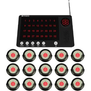 Retekess TH107 نظام الاتصال اللاسلكي ، نظام Pager Caregiver ، 15 أزرار استدعاء ممرضة مقاومة للماء ومستقبل عرض واحد لمطعم الممرضات في مطعم المطعم