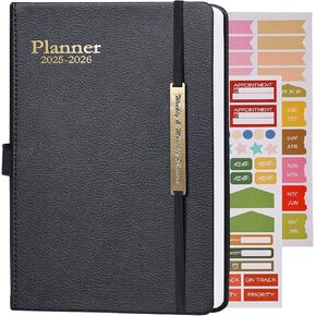 2025 Daily Work Planner Planner و Monthly Leather Planner 2025-2026 مع 100 صفحة ، للعمل ، والدراسة ، والسفر ، والرسم ، والرسم ، والمشروع ، A5 18 شهرًا ، 5.5 "× 8.1" ، أسود
