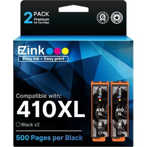 E-Z Ink (TM Remanufactured Ink Cartridge Replacement for Epson 410XL 410 XL T410XL to use with Expression XP-640 XP-830 XP-7100 XP-530 XP-630 XP-635 (2 Black with The Newest Updated Chip)