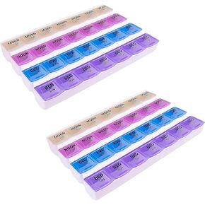 Apex 7-Day Mediplanner Medicine Pill Organizer, Weekly Pill Dispenser 4 Times-A-Day, 2 Pack Vitamin Organizer, Medication Travel Case, Medicine Dispenser, Color-Coded, Easy-Open for AM and PM