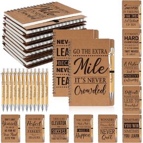 Geyoga 72 Pcs Employee Appreciation Gifts Set Inspirational Spiral Kraft Notebooks with Motivational Retractable Bamboo Pens Thank You Gifts for Teacher Team Coworker Office Supplies