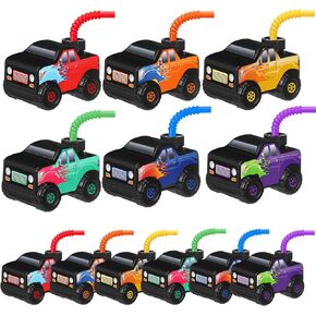 حفلة عيد ميلاد Tanlade Race Car Supplies Supplies Truck Off Road Coups with Straws ، Plastic Off Broad Oper Motion Cup Cup Cuct Cups Bruck Brake Lupplies (Clining Color ، 12 set)