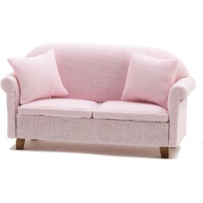 Dollhouse Miniature Pink Sofa مع 2 الوسائد