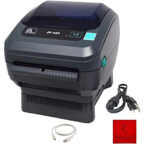Koncept Zebra ZP450 Direct Thermal Label Printer - 1 Year Warranty - with USB 2.0 Cable, 3 Prong Power Cord and Microfiber Cleaning Cloth- USB, Serial and Parallel Connectivity. (Renewed)