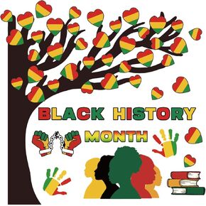Whaline 92Pcs Black History Month Tree Bulletin Board Decoration Set Juneteenth African American Heart Paper Cutouts with 200Pcs Glue Points for Classroom Party Wall Blackboard