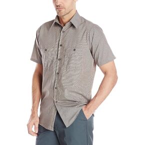 Red Kap Men's Micro-Check Uniform Shirt, Khaki/Black Check, Short Sleeve X-Large