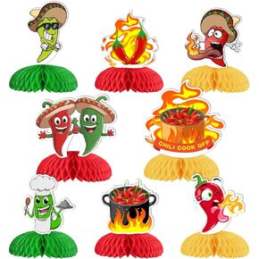 Chili Cook Off Decorations 8pcs Chili Cook Off Honeycomb Centerpaces لمسابقة الفلفل الحار مسابقة التذوق الفلفل