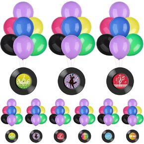 144 PCS 12 Sets 50s Party Party Ballon Stand Kit for Rock and Roll Party مع 27.6 بوصة بالون بالون بونز تسجيلات طاولة أعلى لعقود الموسيقى الخمسينيات 70s 60s عيد ميلاد