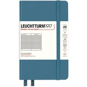Leuchtturm1917 - دفتر دفتر غلاف جيب A6-187 صفحات مرقمة للكتابة والمجلة (Stone Blue ، مربع)