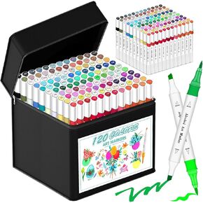 120 Alcohol Markers Brush & Chisel Tip - Professional Grade Alcohol-Based Dual-Tip Markers for Drawing, Sketching & Painting - Vibrant Coloring Set for Artists, Kids & Adults