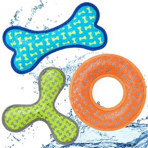 3 أجهزة كمبيوتر تطفو لعبة الكلب مع Squeaker Interactive Dog Training Toy Toy للحيوانات الأليفة الصغيرة المتوسطة ، شكل حلقة عظمية للدوران الصيفي على شاطئ البركة الصيفية غير العدوانية