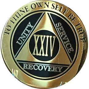 RecoveryChip 24 Year AA Medallion Elegant Black Gold Silver Bi-Plated Chip