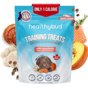 تعاملات تدريب على الكلاب المصغرة في HealthyBud - لدغات مدرب ناعمة ، 500 بت ، 1 كيلو كالوري لكل لدغة ، 6.5 أوقية ، ريشي ، ماني الأسد ، زيت السلمون ، مضغ جرو (سمك السلمون)
