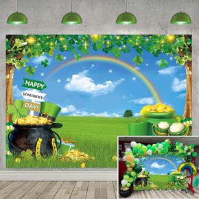 St. Patrick's Day Photography Backdrop Spring Lucky Green Shamrock Hat Pot of Gold Coins Rainbow Background Irish Luck Day Festival Celebration Party Decor Banner Photo Prop (8X6FT(94 x 70 inch))