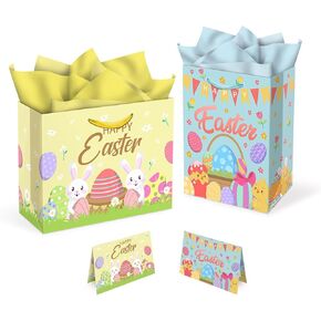 أكياس هدايا Aviski 2 Pack Easter ، 13 × 10.2 × 4.9 بوصة ، مع بطاقات المعايدة وورق الأنسجة ، وأكياس ورق العطلات الشتوية لصالح الحفلات ، ولف الهدايا