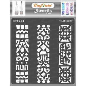 Craftreat القابلة لإعادة الاستخدام الفنية الشعبية للطلاء على الخشب ، القماش ، الورق ، النسيج ، الأرضية ، الجدار والبلاط - حدود الفولكارت - 12x12 بوصة - حدود الفنون والحرف اليدوية - الحدود الإستنسل الفنية الشعبية