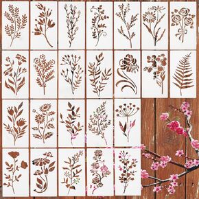 24 Pcs Floral Stencils for Walls，Flower Stencils for Painting on Walls Canvas - DIY Craft Templates for Home Decor, Furniture, and Fabric Art Projects