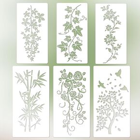 6pcs stency stencils stencil ، اثنين من أحجام الأوراق والزهور القابلة لإعادة الاستخدام من البلاستيك لطلاء قوالب رسم الأزهار لحرف DIY الحائط الخشبي القماش الفني للفنون