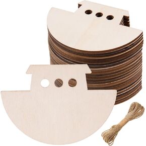 Awizom 48 PCS Clutouts Wooden Noah's Ark Cutouts غير مكتملة من الخشب Noah's Shape Shape Shape شرائح خشبية فارغة مع 32.8 قدمًا لعلامات DIY Craft Tags Wedding Defin Decoring Decoring ، 3.94x2.76