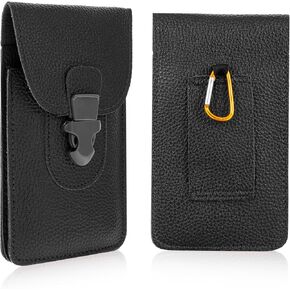Leather Dual Phone Holster, Belt Phone Pouch for Men Multi-Purpose Belt Phone Holder with Belt Clip for Large Smartphones Work Hiking Camping(Brown)