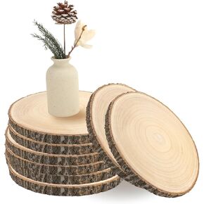 8 Pack 7-8 Inch Wood Slices for Centerpieces, Unfinished Wood Centerpieces for Tables,Wooden Discs with Tree Bark Round Wood Circle Sign Crafts for Wedding, DIY Project, Decorations