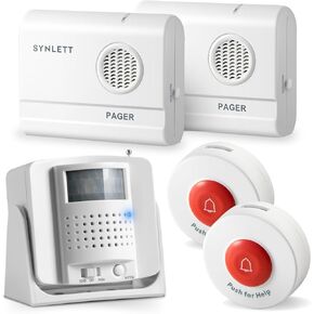 2 Caregiver Pagers with 2 Call Buttons & 1 Motion Sensor for Elderly at Home, Bed Exit Fall Prevention Alarm, Must BE PAIRED to Pager to Function.