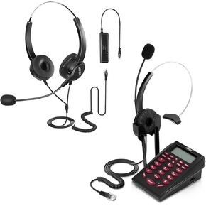 AGPTEK Binaural Headset Bundle Corded Headset Telephone, Noise Cancellation, for Telephone Counselling Services, Insurance, Hospitals