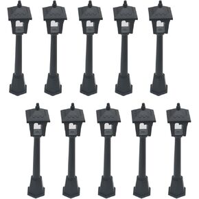 10 PCS Street Post Model Light Model Outdoor Railroad Post Lamp Plastic Model Mini Garden Landscape Landscape Street Lamps for Christmas Village Decoration (Black)