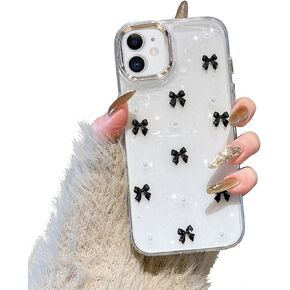 EYZUTAK Case for iPhone 13/iPhone 14, Bling Glitter 3D Bowknot Phone Case Cute Sparkly Crystal Clear Bow Aesthetic Design Case Slim Soft Durable TPU Transparent Protective Cover for Women Girls - Bow