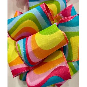 Neon Retro Wired Edge Ribbon - 100 ٪ بوليستر ، 10 ياردة ، 2.50 بوصة - رائعة لأقواس الزهور ، أقواس الحفلات وأقواس عيد الفصح ، غلاف وهدية وتزيين!