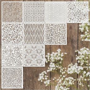 Large Floral Stencils for Walls Reusable Flourish Flower Leaf Stencil Drawing Damask Stencil for Painting on Wood Canvas Fabric DIY Crafts Home Decoration(Floral)