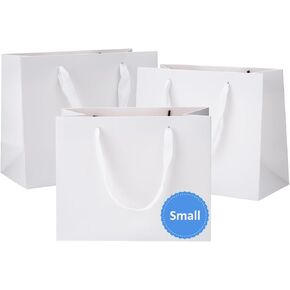 Ronvir 25Pcs Small Gift Bags 8.6x3.9x7 Inch Paper Bags With Handles White Gift Bag For Party Favor, Goodie, Wedding, Birthday, Business, Easter, Mother's Day, Graduation