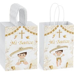 حقائب Mi Bautizo Decoration-Gold Mi Bautizo حقائب الشركة الأولى لصالح حقائب الصبي بارك الله ، زخرفة الحفلات المعمودية ، تعميد الحزب الديني لصالح الإمدادات بمقابض شكر لك حقائب الهدايا