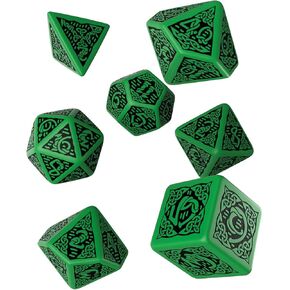 مجموعة Celtic 3D المنقحة Green & Black Dice Set (7) [تصميم منتعش]
