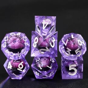 DND DICE Set مصمم يدويًا راتنج الراتنج DICE 7pcs مجموعة مع حافة حادة للأبراج المحصنة و Dragons RPG MTG Games D&D Pathfinder Shadowrun وتعليم الرياضيات (Purple)