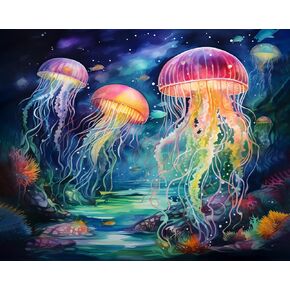 TUMOVO Paint by Numbers for Adults Beginner Jellyfish Paint by Number Kits DIY Acrylic Painting for Adults Kids Paint by Number Underwater World Abstract Paint by Number Arts Craft, 16 x20 Inch