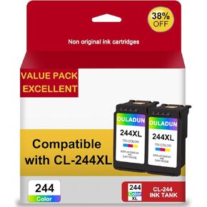 CL-244XL Color Ink Cartridges Remanufactured for Canon 244XL 244 CL244XL Ink Cartridges Work for Pixma TR4520 TR4522 MG2520 MG2522 MG2922 TS3322 TS3122 MX490 MX492 Printers (2 Tri-Color)